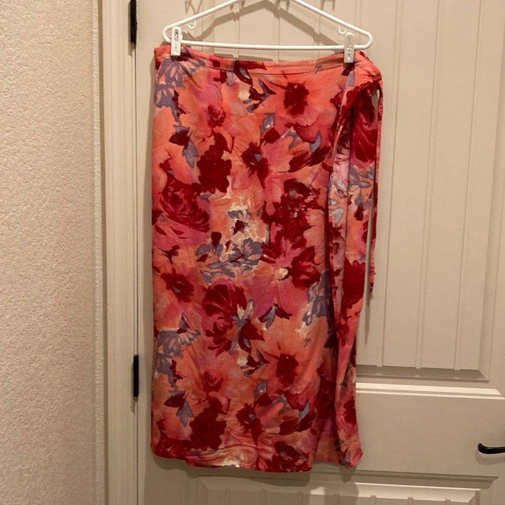 CM Shapes Women’s Plus Size 2X Pull On Elastic Waist Floral Skirt Ties Boho Vtg